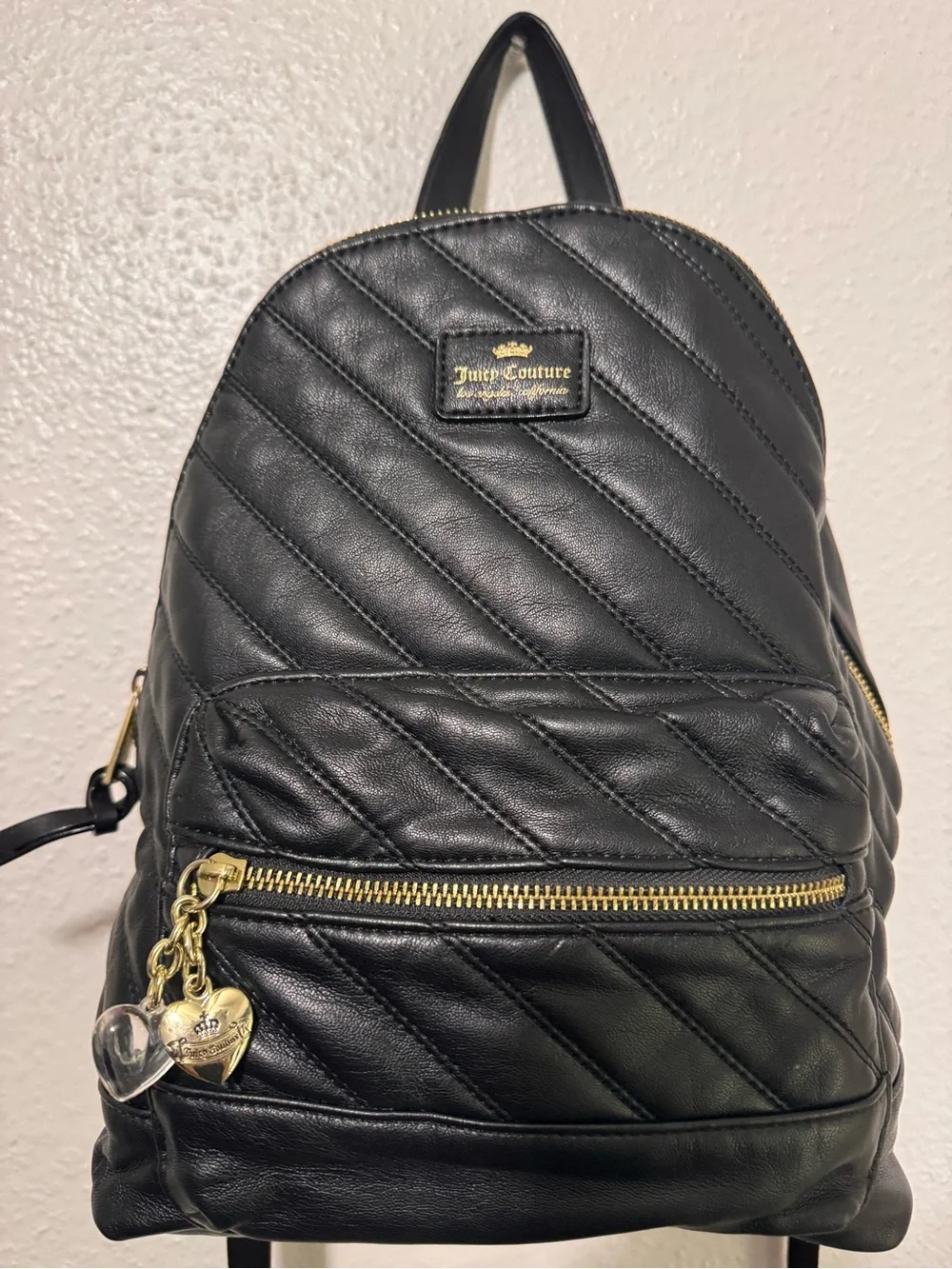 Juicy Couture Black Quilted Backpack with Gold-Tone Accents